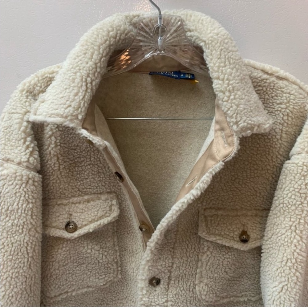 Polo Ralph Lauren Oversized Sherpa Fleece Button Up Shacket Jacket M - Picture 8 of 14